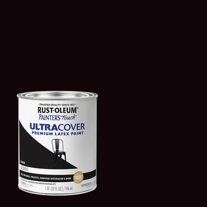 Rust-Oleum Painters Touch Ultra Cover Gloss Black Water-Based Paint Exterior and Interior 1 qt (Pack of 2)