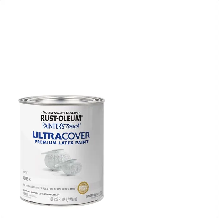 Rust-Oleum Painters Touch Ultra Cover Gloss White Water-Based Paint Exterior and Interior 1 qt (Pack of 2)