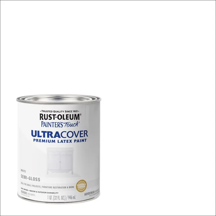 Rust-Oleum Painters Touch Ultra Cover Semi-Gloss White Water-Based Paint Exterior and Interior 1 qt (Pack of 2)