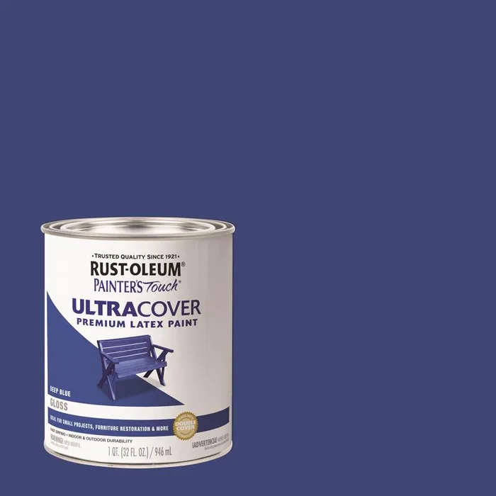 Rust-Oleum Painters Touch Gloss Deep Blue Water-Based Ultra Cover Paint Exterior and Interior 1 qt (Pack of 2)