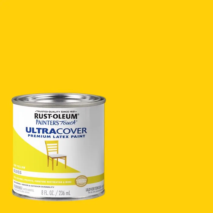Rust-Oleum Painters Touch Ultra Cover Gloss Sun Yellow Water-Based Paint Exterior and Interior 8 oz (Pack of 6)