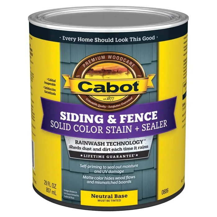 Cabot Siding & Fence Solid Tintable Neutral Base Water-Based Acrylic Stain and Sealer 1 qt (Pack of 4)