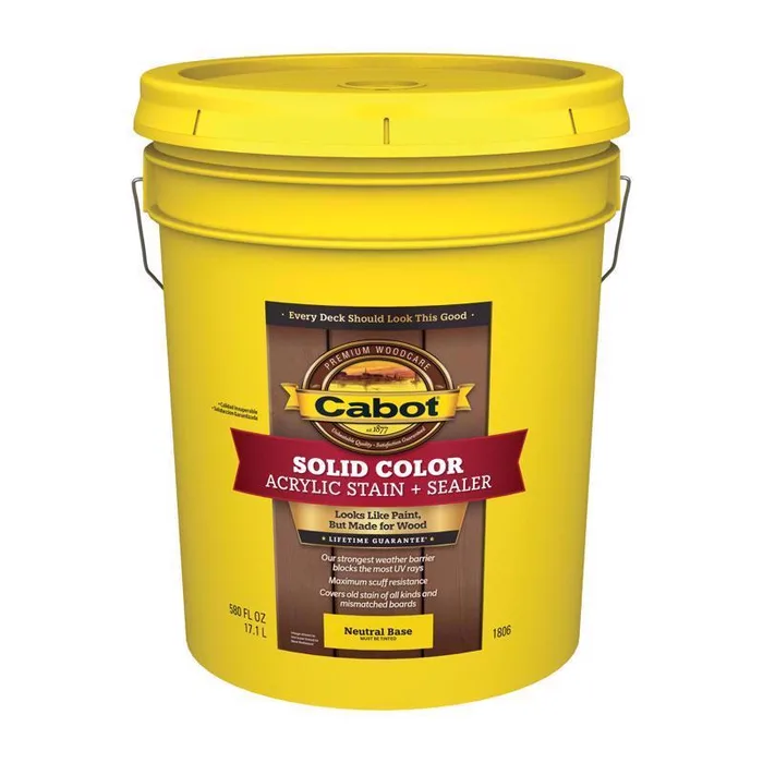 Cabot Solid Color Acrylic Stain & Sealer Solid Tintable Neutral Base Water-Based Acrylic Deck Stain