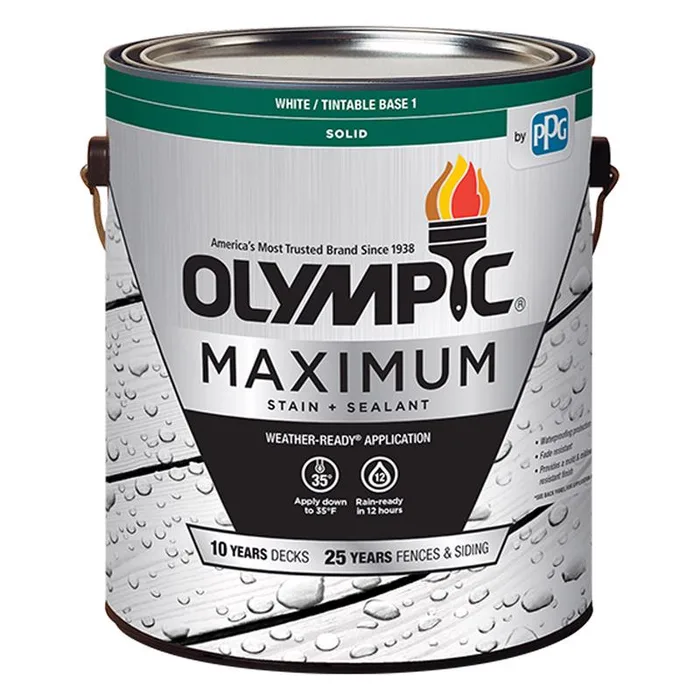 Olympic Maximum Solid Tintable White Base 1 Acrylic Latex Stain and Sealant 1 gal (Pack of 4)