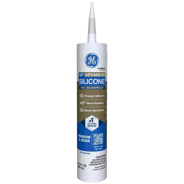 GE Advanced Almond Silicone 2 Window and Door Caulk Sealant 10.1 oz (Pack of 12)