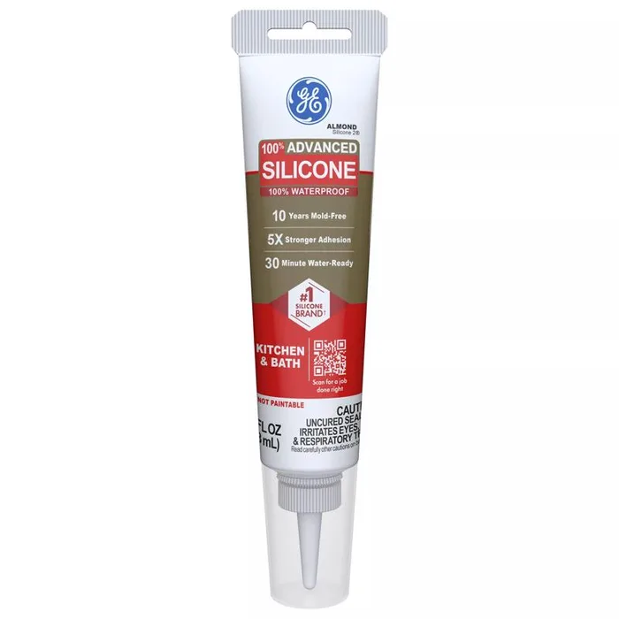 GE Advanced Almond Silicone 2 Kitchen and Bath Caulk Sealant 2.8 oz (Pack of 12)