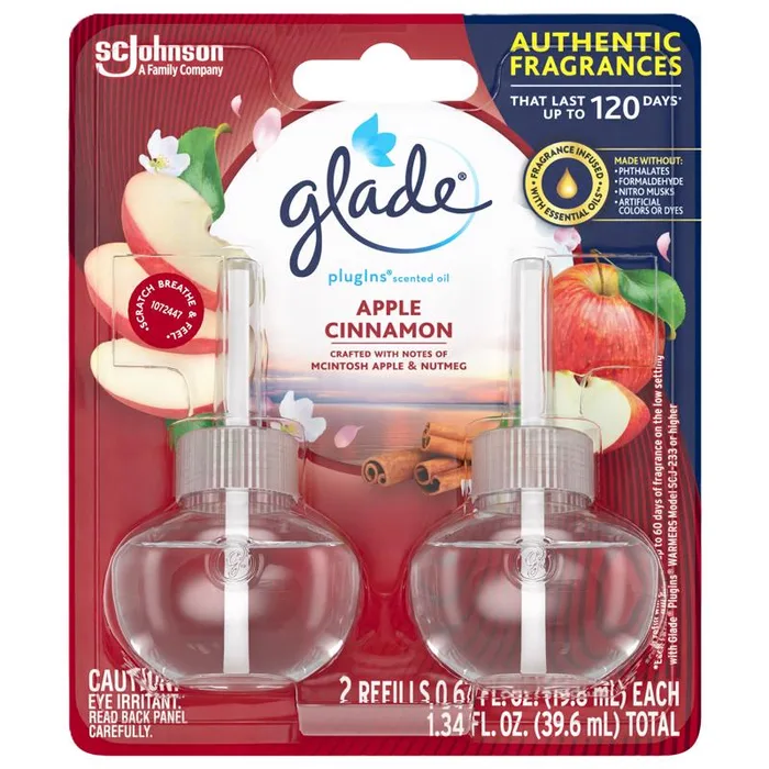 Glade Plug-Ins Apple Cinnamon Scent Air Freshener Oil Refill 1.34 oz Liquid 2 pk (Pack of 6)