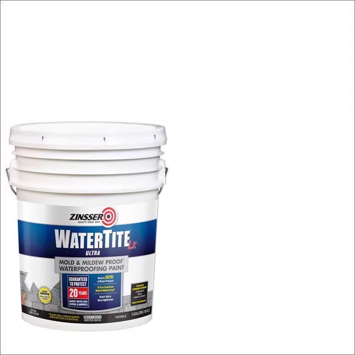 Zinsser WaterTite-LX Bright White Water-Based Styrene Acrylic Copolymer Waterproofing Paint 5 gal