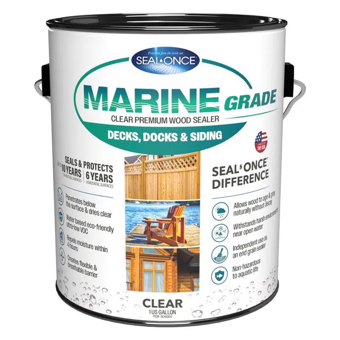 Seal Once Marine Grade Flat Clear Fully-Transparent Water-Based Premium Wood Sealer 1 gal (Pack of 4)