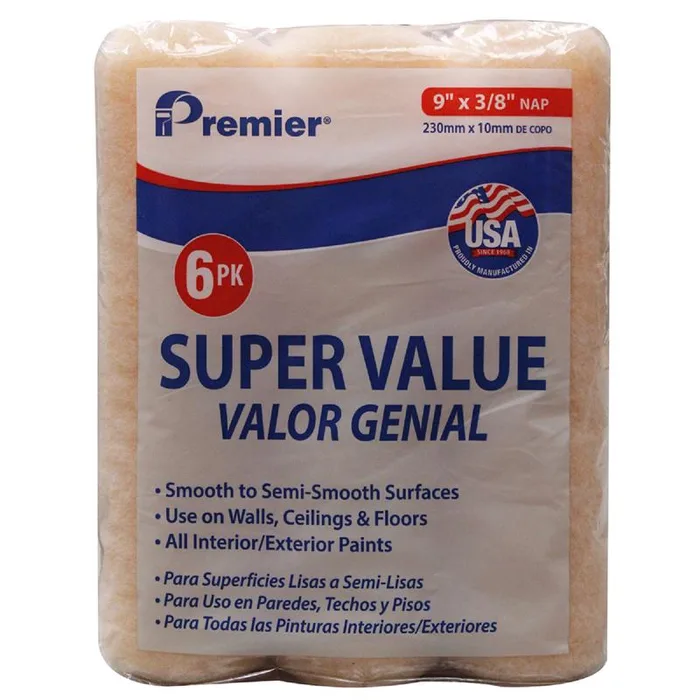 Premier Polyester 9 in. W X 3/8 in. Paint Roller Cover 6 pk (Pack of 12)