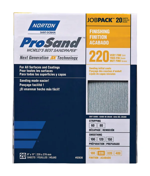 Norton ProSand 11 in. L X 9 in. W 220 Grit Aluminum Oxide Sandpaper 1 pk
