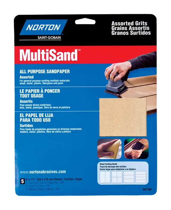Norton MultiSand 11 in. L X 9 in. W Assorted Grit Aluminum Oxide All Purpose Sandpaper 5 pk