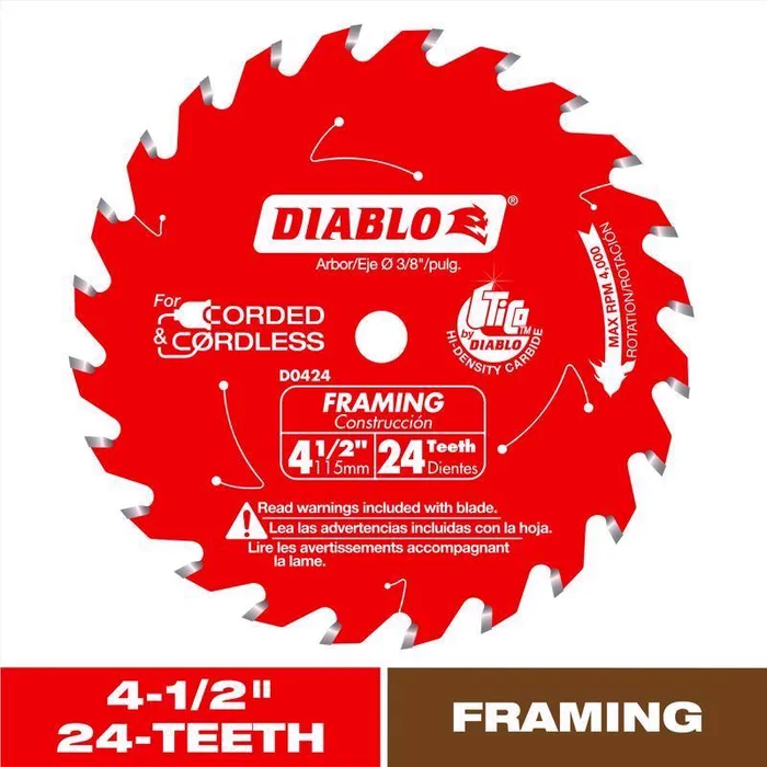 Diablo 4-1/2 in. D X 3/8 in. TiCo Hi-Density Carbide Framing Saw Blade 24 teeth 1 pk