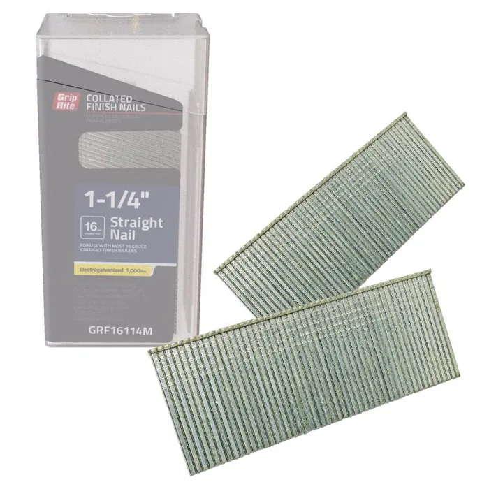 Grip-Rite 1-1/4 in. L X 16 Ga. Straight Strip Electro Galvanized Finish Nails 1000 pk (Pack of 5)