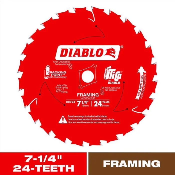 Diablo Tracking Point 7-1/4 in. D X 5/8 in. TiCo Hi-Density Carbide Framing Saw Blade 24 teeth 1 pk (Pack of 10)