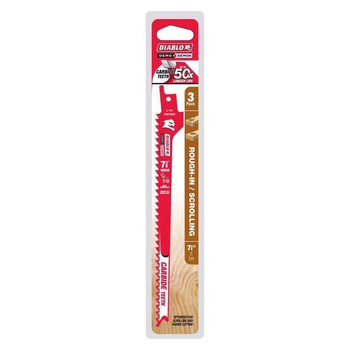 Diablo Demo Demon 7-3/8 in. Carbide Tipped Rough-In/Scrolling Reciprocating Saw Blade 5 TPI 3 pk