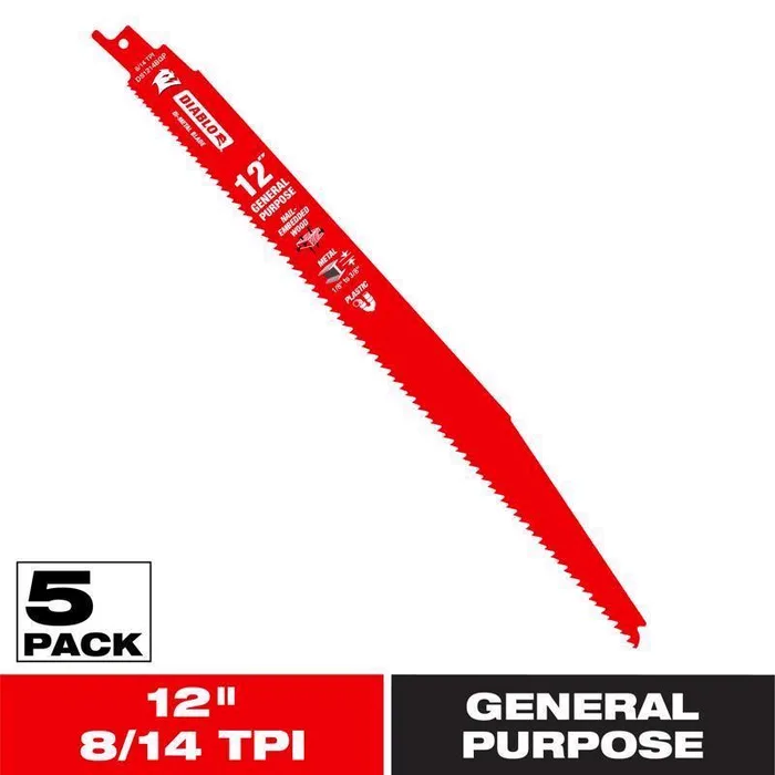 Diablo 12 in. Bi-Metal Reciprocating Saw Blade 8/14 TPI 5 pk