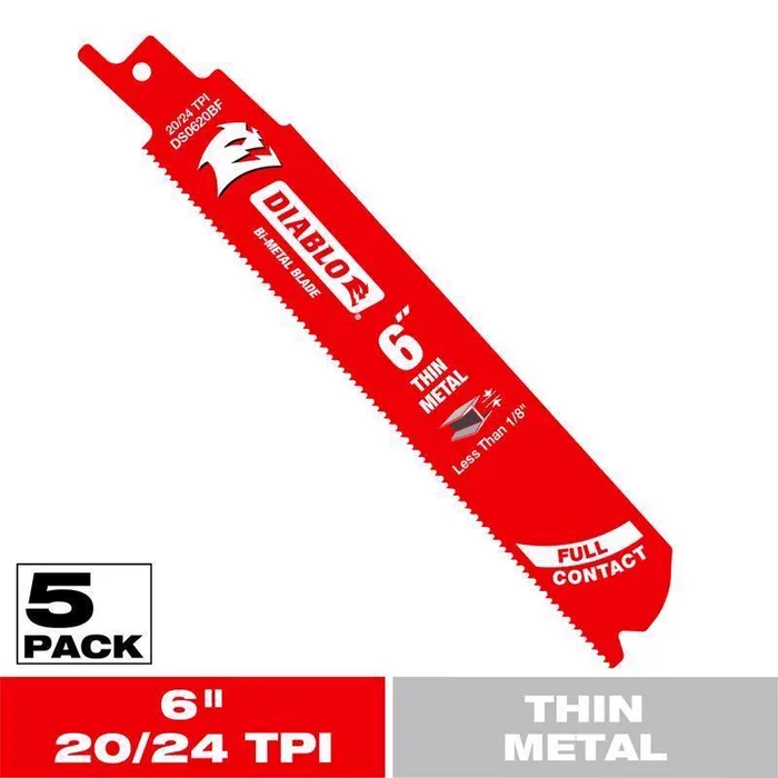 Diablo 6 in. Bi-Metal Thin Metal Reciprocating Saw Blade 20/24 TPI 5 pk