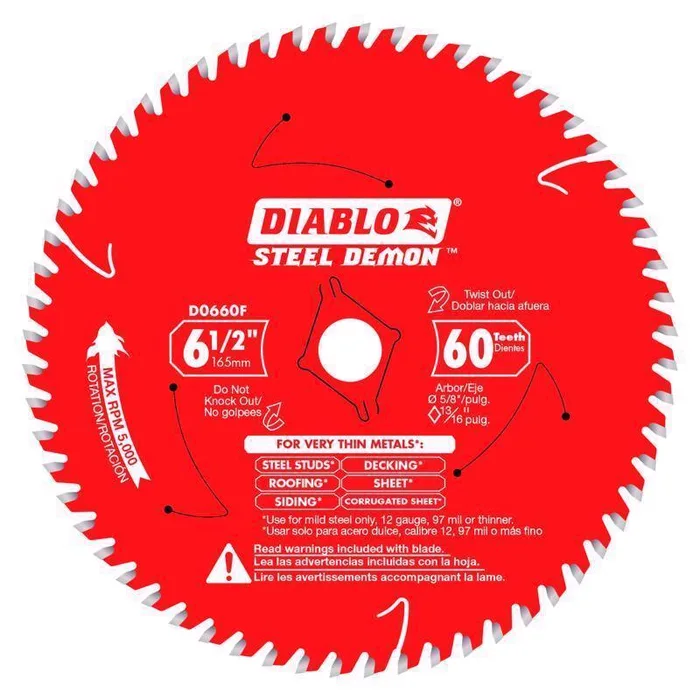 Diablo Steel Demon 6-1/2 in. D X 5/8 in. TiCo Hi-Density Carbide Circular Saw Blade 60 teeth 1 pk