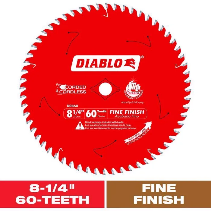 Diablo 8-1/4 in. D X 5/8 in. TiCo Hi-Density Carbide Circular Saw Blade 60 teeth 1 pk