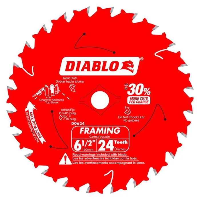 Diablo Tracking Point 6-1/2 in. D X 5/8 in. TiCo Hi-Density Carbide Framing Saw Blade 24 teeth 3 pk