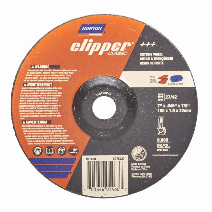 Norton Clipper 7 in. D X 7/8 in. X 0.045 in. thick Aluminum Oxide Classic Cut-Off Wheel 1 pk