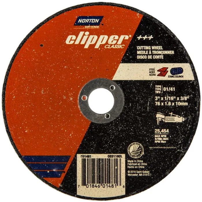 Norton Clipper 3 in. D X 3/8 in. X 1/16 in. thick Aluminum Oxide Classic Cut-Off Wheel 1 pk