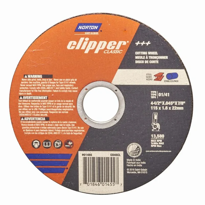 Norton Clipper 4-1/2 in. D X 7/8 in. X 0.040 in. thick Aluminum Oxide Classic Cut-Off Wheel 1 pk