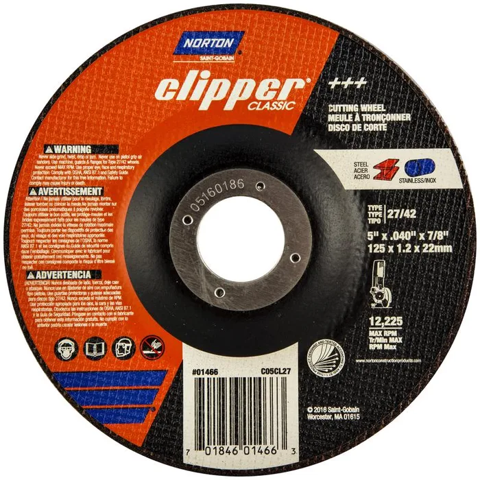Norton Clipper 5 in. D X 7/8 in. X .045 in. thick Aluminum Oxide Classic Cut-Off Wheel 1 pk