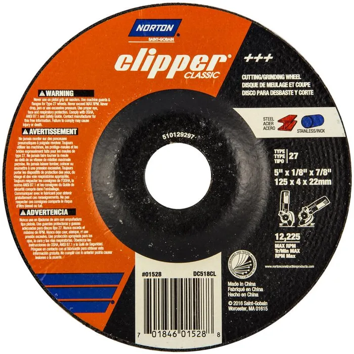Norton Clipper 5 in. D X 7/8 in. X 1/8 in. thick Classic Grinding Wheel 1 pk