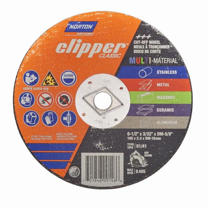 Norton Clipper 6-1/2 in. D X 5/8 in. X 3/32 in. thick Aluminum Oxide/Silicon Carbide Classic Cut-Off