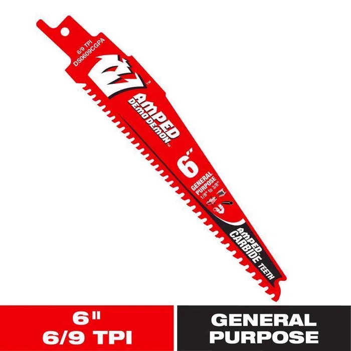 Diablo Demo Demon Amped 6 in. Carbide Tipped General Purpose Reciprocating Saw Blade 6/9 TPI 1 pk