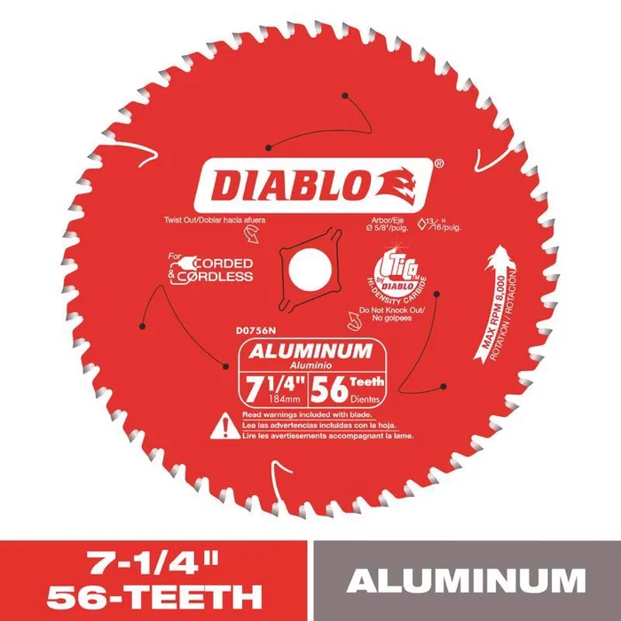 Diablo 7-1/4 in. D X 5/8 in. TiCo Hi-Density Carbide Circular Saw Blade 56 teeth 1 pc