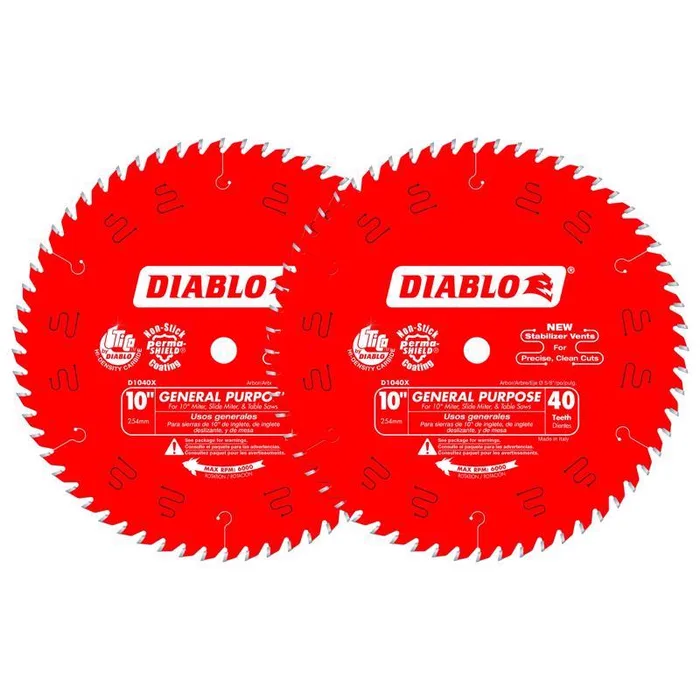 Diablo 10 in. D X 5/8 in. TiCo Hi-Density Carbide Circular Saw Blade Set 40 teeth 2 pk