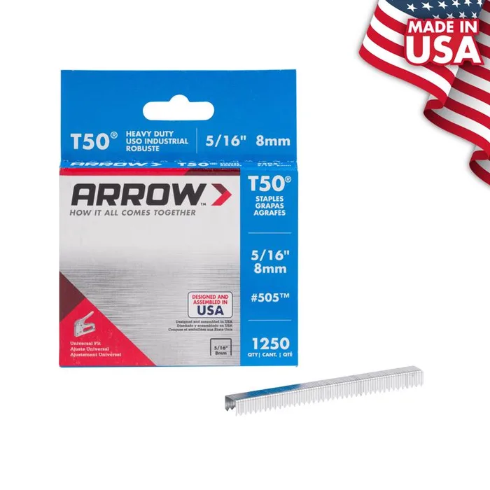 Arrow T50 3/8 in. W X 5/16 in. L 18 Ga. Flat Crown Heavy Duty Staples 1250 pk (Pack of 4)