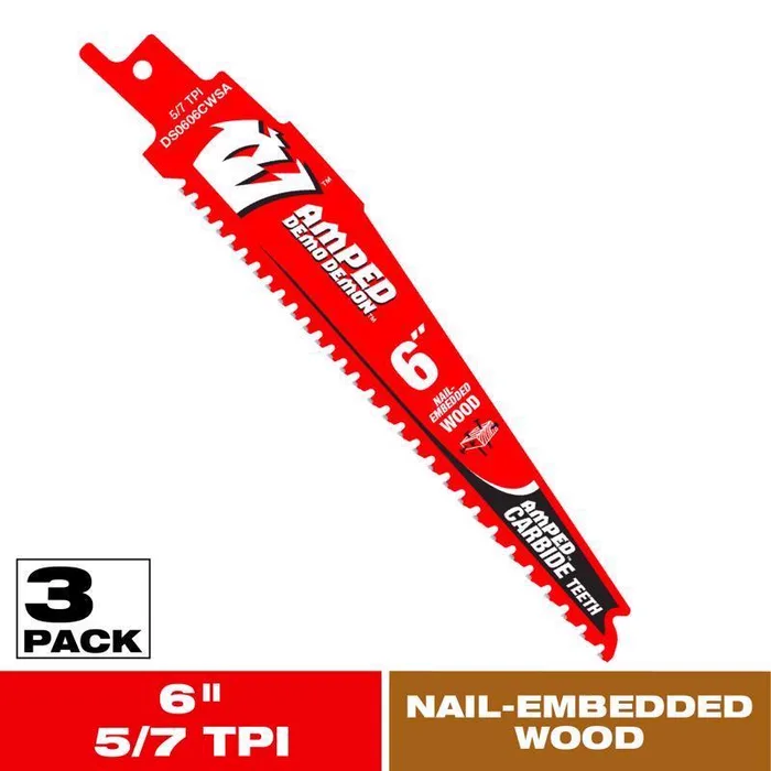Diablo Amped Demo Demon 6 in. Carbide Tipped Reciprocating Saw Blade 5/7 TPI 3 pc
