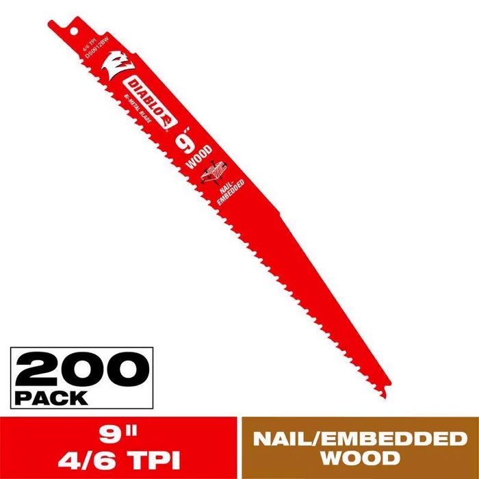 Diablo 9 in. Bi-Metal Nail Embedded Wood Reciprocating Saw Blade 4/6 TPI 200 pk