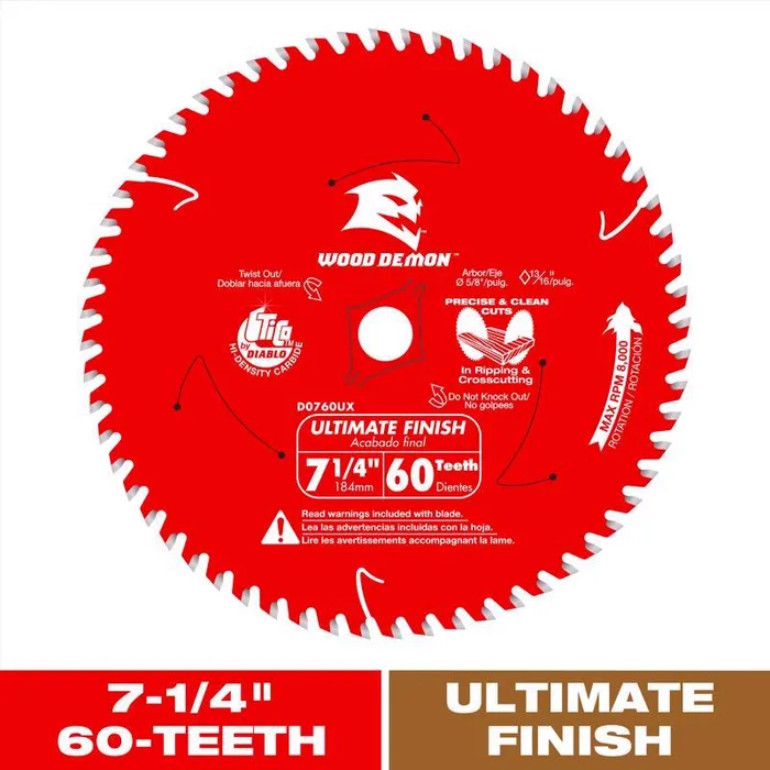 Diablo Wood Demon 7-1/4 in. D X 5/8 in. TiCo Hi-Density Carbide Circular Saw Blade 60 teeth 1 pc (Pack of 10)