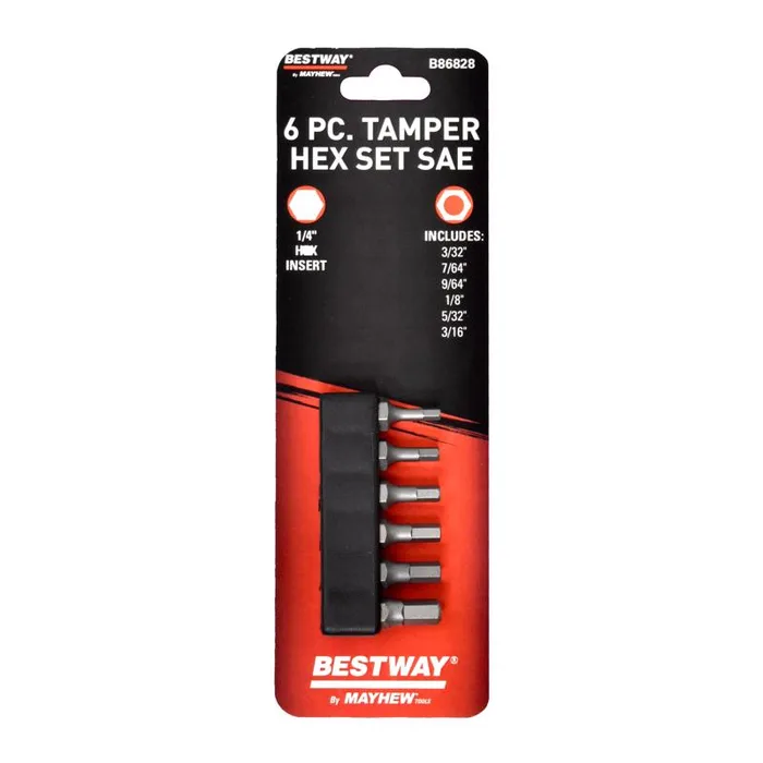 Mayhew Bestway Tamper Hex Screwdriver Bit Set S2 Tool Steel 6 pc
