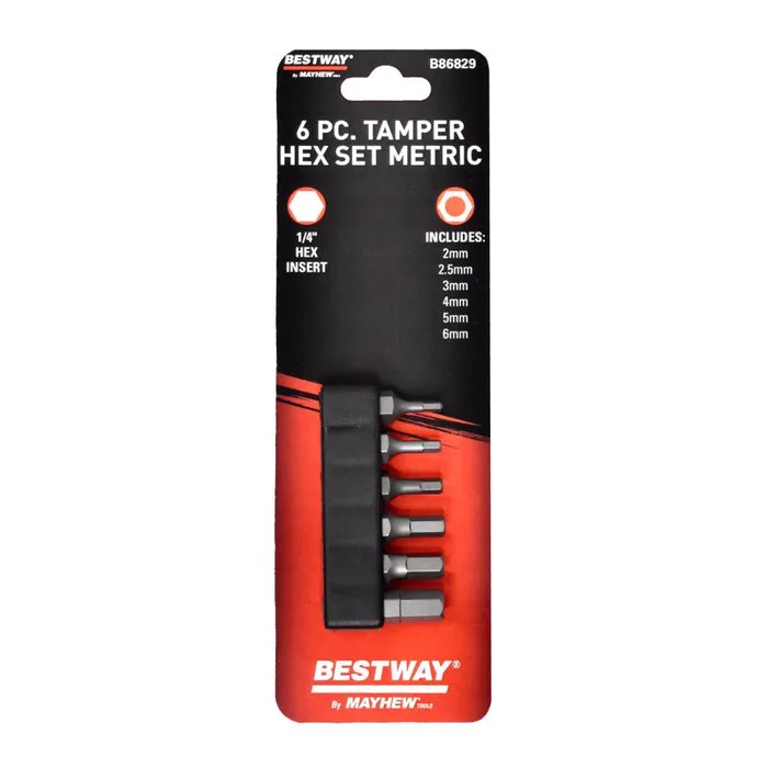 Mayhew Bestway Tamper Hex Screwdriver Bit Set S2 Tool Steel 6 pc