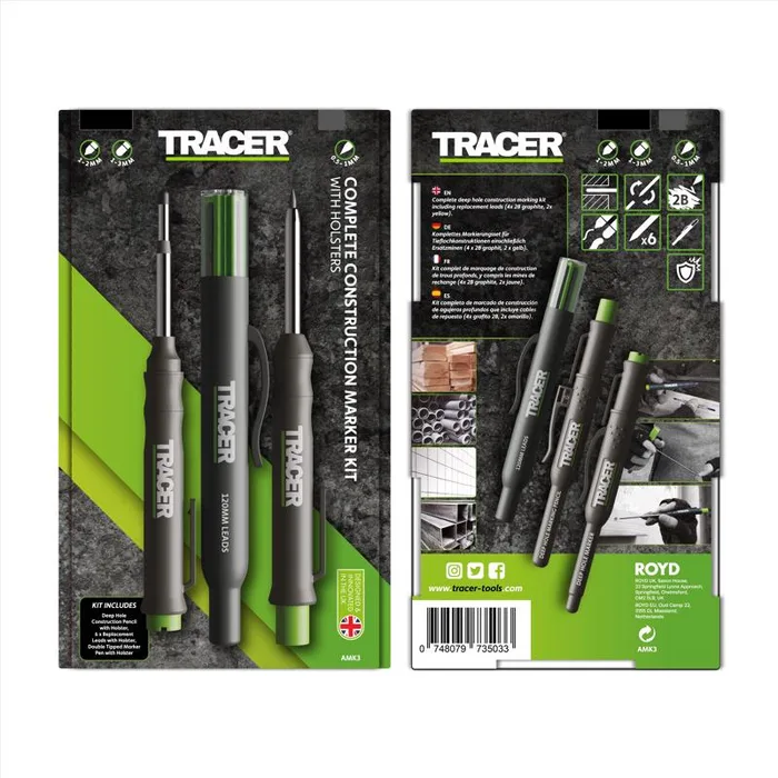 TRACER 6 in. L Deep Hole Deep Hole Marker Black 3 pc