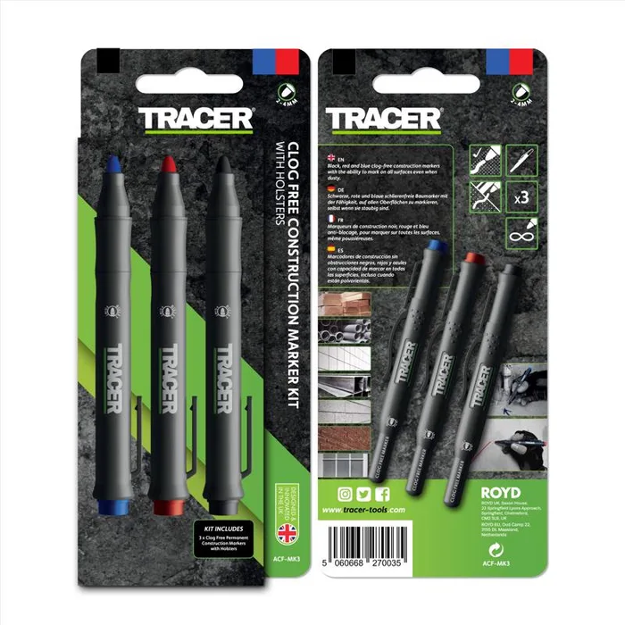 TRACER 6 in. L Marker Kit Assorted 3 pc