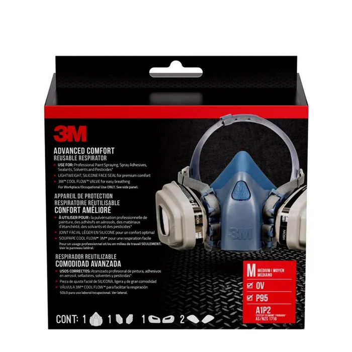 3M P95 Paint Project Half Face Respirator Valved Multicolored M 1 pc