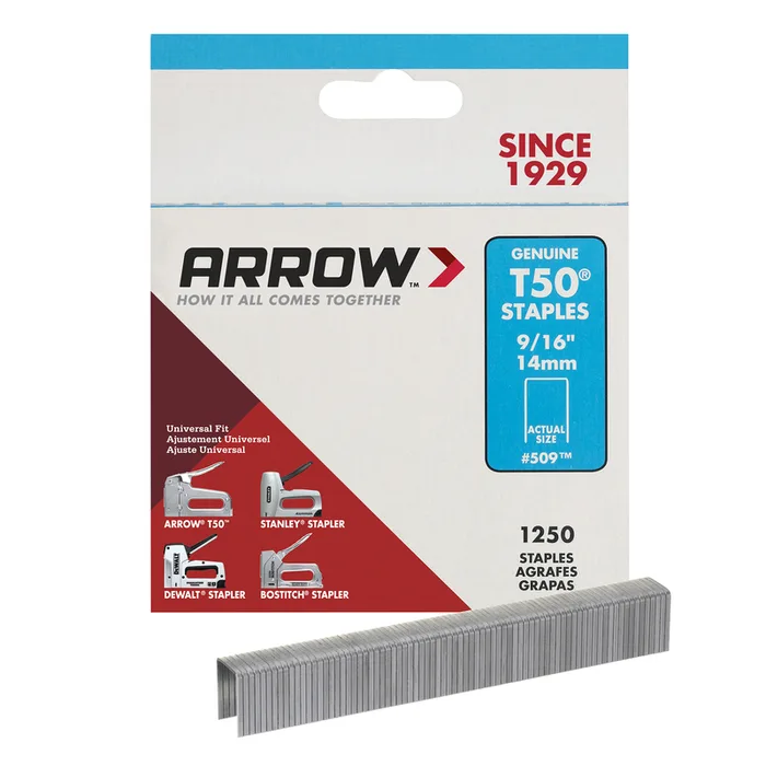 Arrow T50 3/8 in. W X 9/16 in. L 18 Ga. Flat Crown Heavy Duty Staples 1250 pk (Pack of 4)