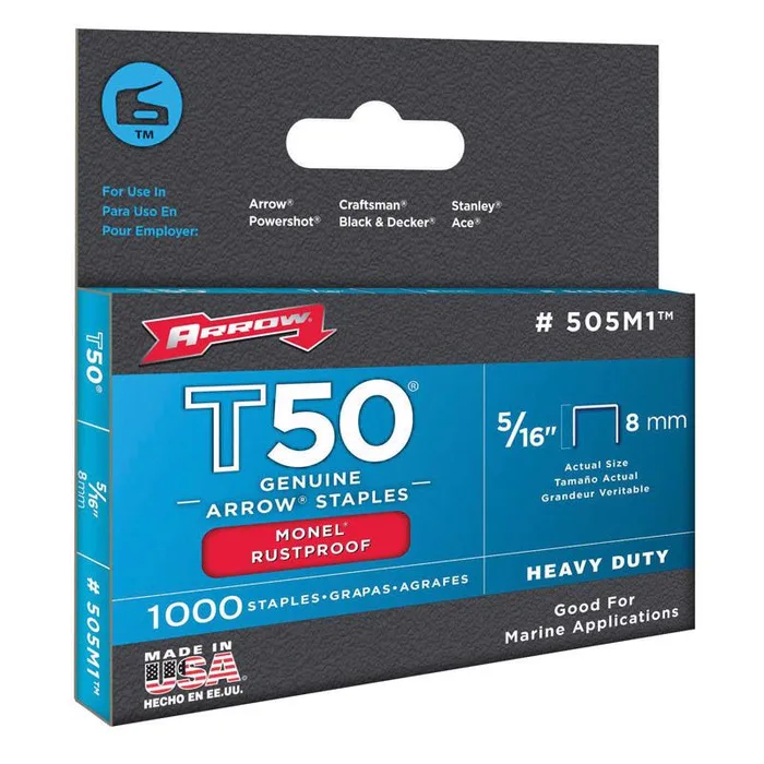 Arrow T50 3/8 in. W X 5/16 in. L 18 Ga. Flat Crown Heavy Duty Staples 1000 pk (Pack of 5)
