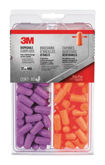 3M 32 dB Soft Foam Earplugs Orange/Purple 80 pk