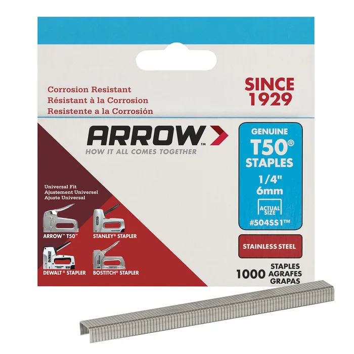 Arrow T50 3/8 in. W X 1/4 in. L 18 Ga. Flat Crown Heavy Duty Staples 1000 pk (Pack of 5)