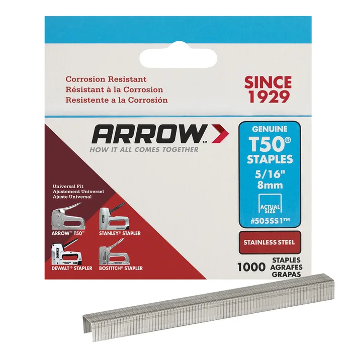 Arrow T50 3/8 in. W X 5/16 in. L 18 Ga. Flat Crown Heavy Duty Staples 1000 pk (Pack of 5)