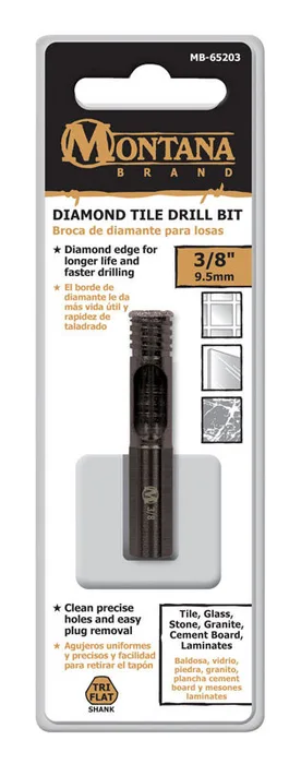 Montana Brand Diamond 3/8 in. Alloy Steel Tile Drill Bit 3-Flat Shank 1 pc