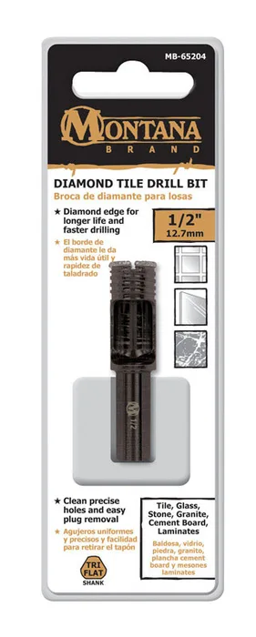 Montana Brand Diamond 1/2 in. Alloy Steel Tile Drill Bit 3-Flat Shank 1 pc
